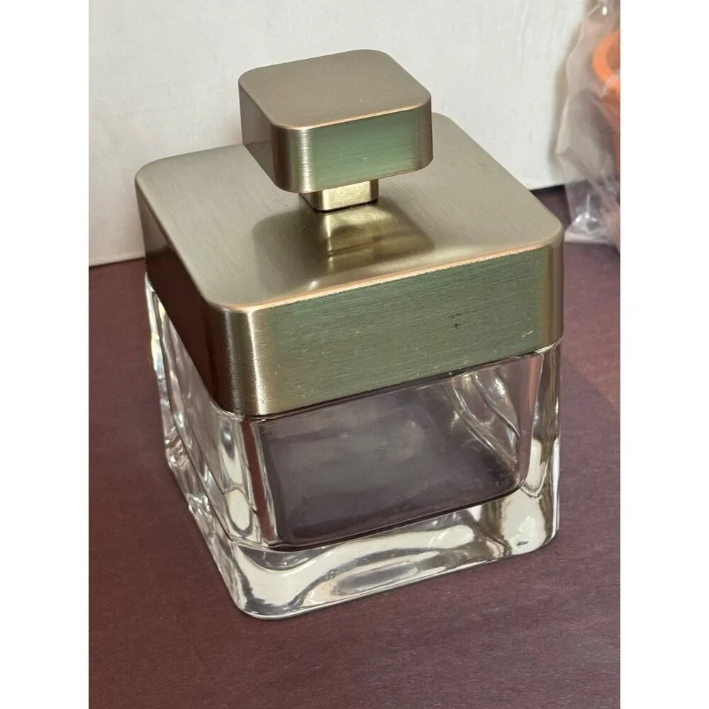 Square Thick Clear Glass Covered Storage Jar With Brushed Silver Lid
